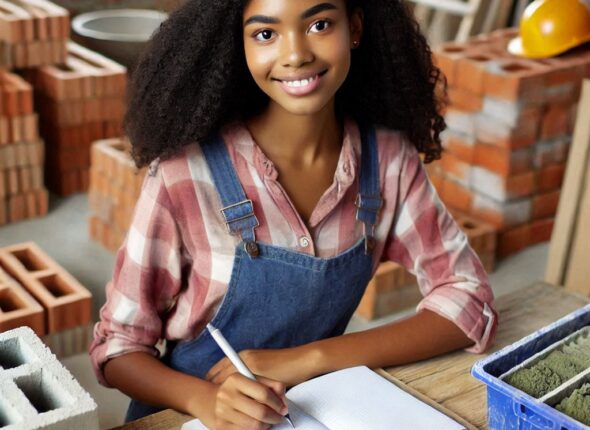 African female student learning masonry