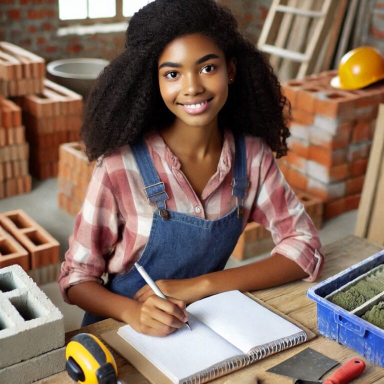 African female student learning masonry